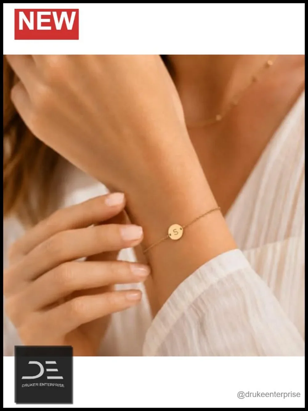 18K Gold Plated Stainless Steel Initial Bracelet Dainty Coin Charm Bracelet